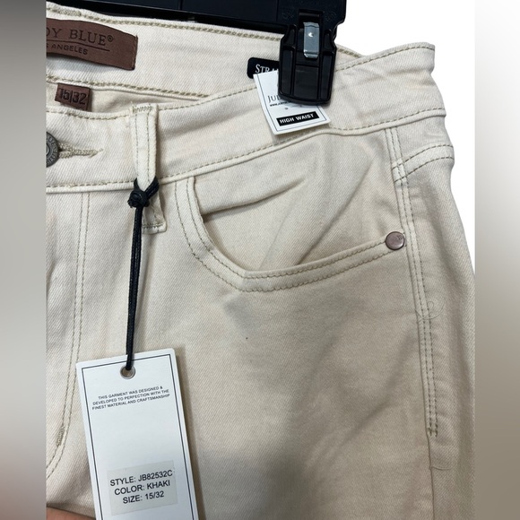 Judy Blue Destroyed Hem Straight Leg Jeans - Light Khaki Size 32 - Picture 9 of 9